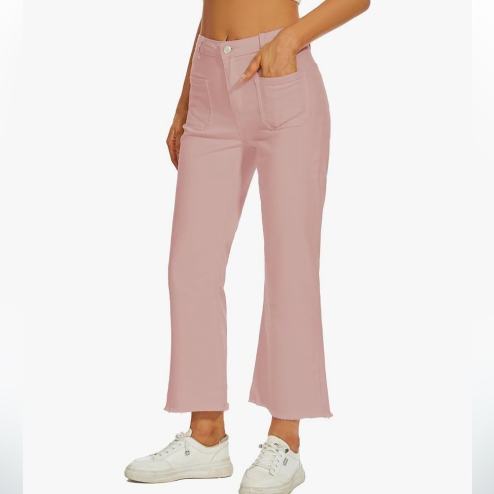 Women Straight Leg Capris Jeans Mid Rise Cropped Pants Stretchy‎ Ankle Length